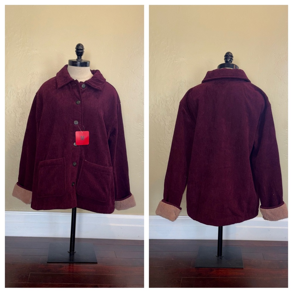 Boston Traders Sherpa Lined Women's Maroon Corduroy Shirt Barn Jacket Medium